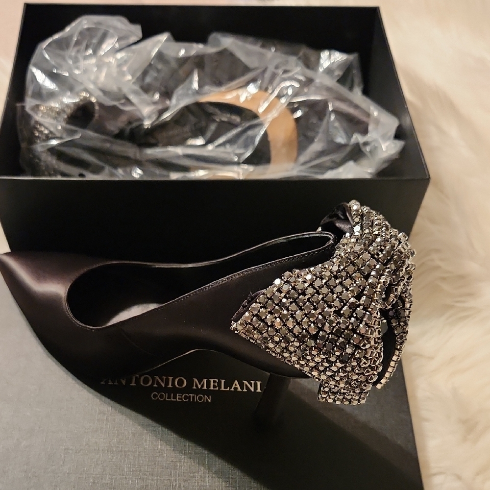 Antonio Melani Black Heels with Rhinestone Bow
